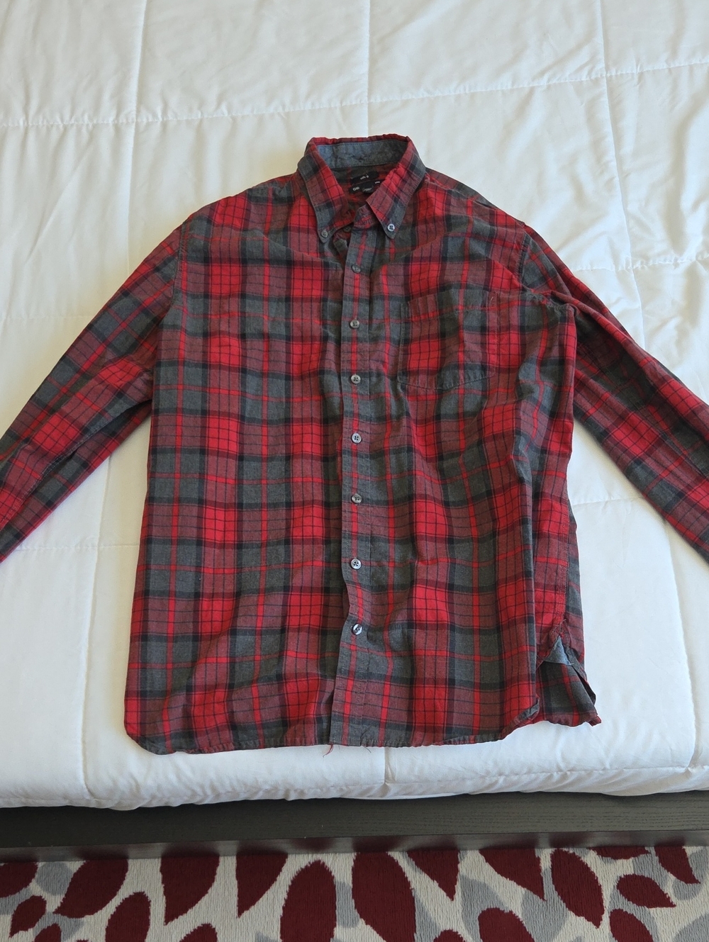 GAP Red and Gray Plaid Button-Down Shirt
